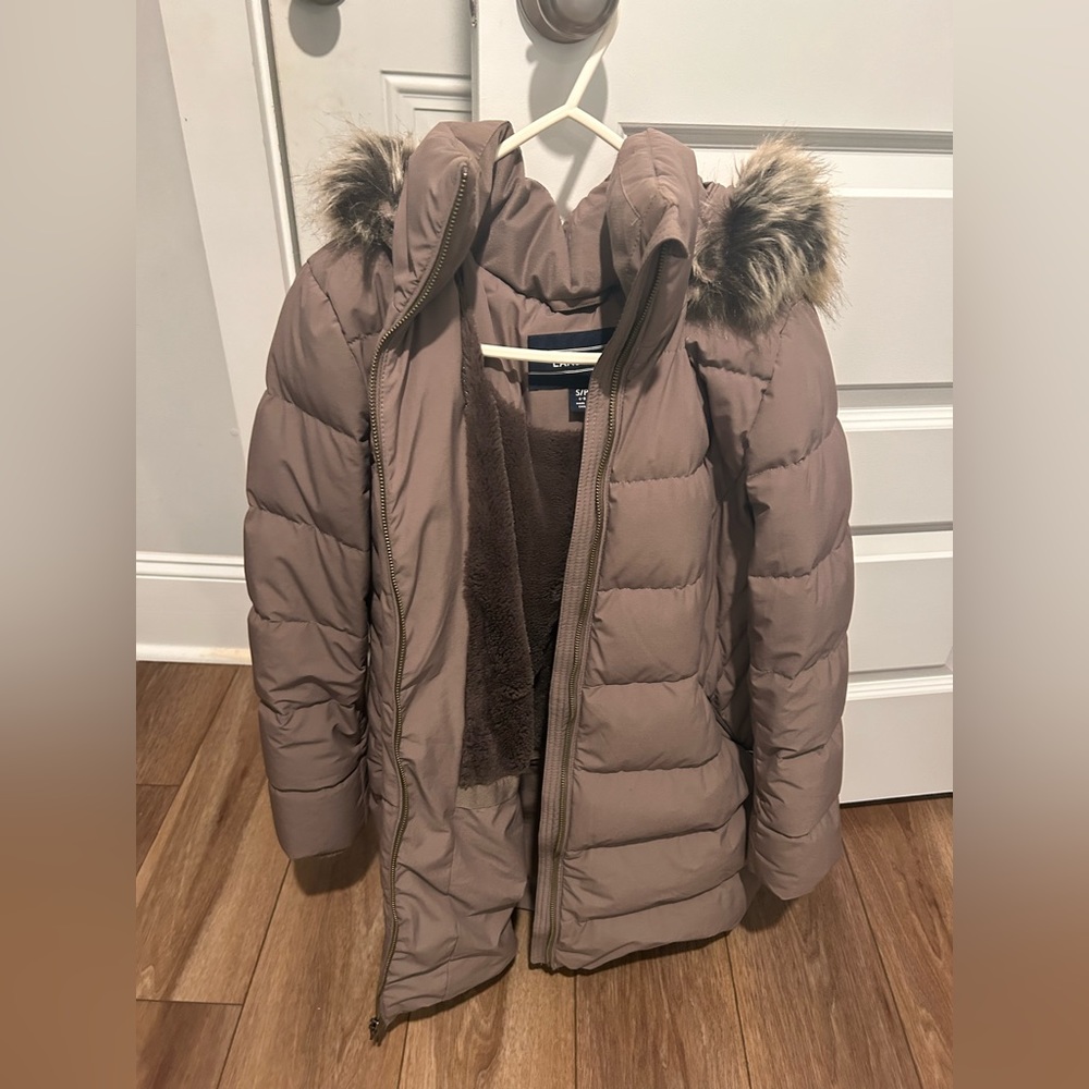 Lands end puffer coat with fur hood